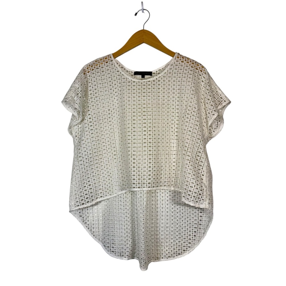 Abbey‎ Glass Open Knit Hi Low Blouse Womans Small White Cotton Beachy Classic